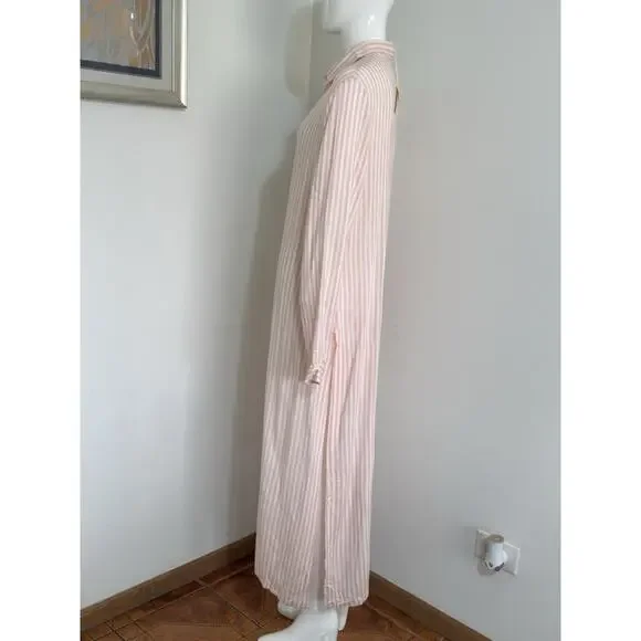 Rococo Striped Viscose Cover Up Dress Size M Long Sleeve Sheer Beach Resort NWT - Picture 6 of 13